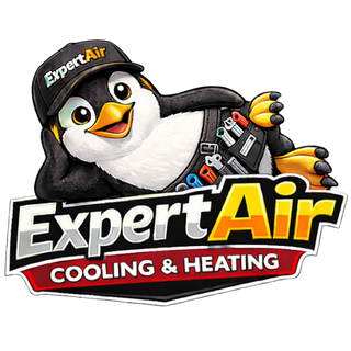 Expert Air Cooling & Heating logo featuring a friendly penguin mascot representing professional HVAC services in Port St. Lucie and surrounding areas.
