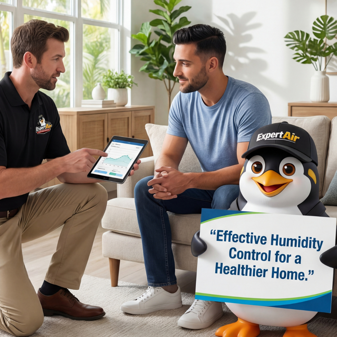 Expert Air Cooling & Heating technician installing a whole-home humidity control system to improve indoor comfort and air quality.